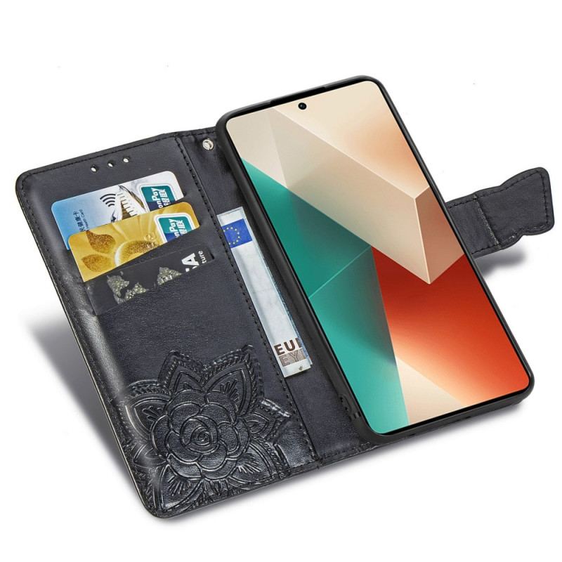 Etui Folio Xiaomi Redmi Note 13 5g Barokowy Motyl Z Paskiem Etui Ochronne