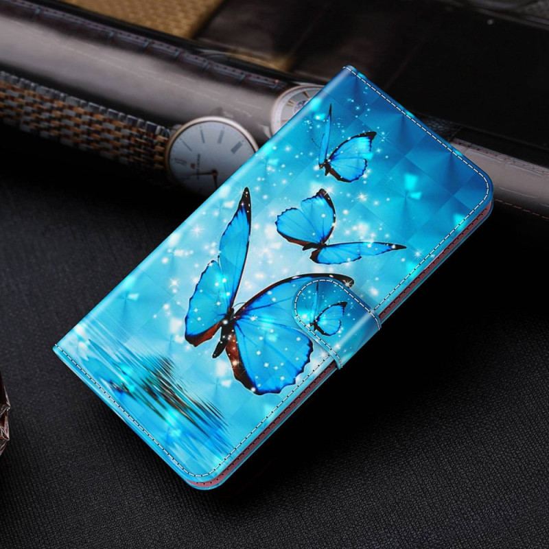 Etui Folio Xiaomi Redmi Note 13 5g Niebieskie Motyle Z Paskiem Etui Ochronne