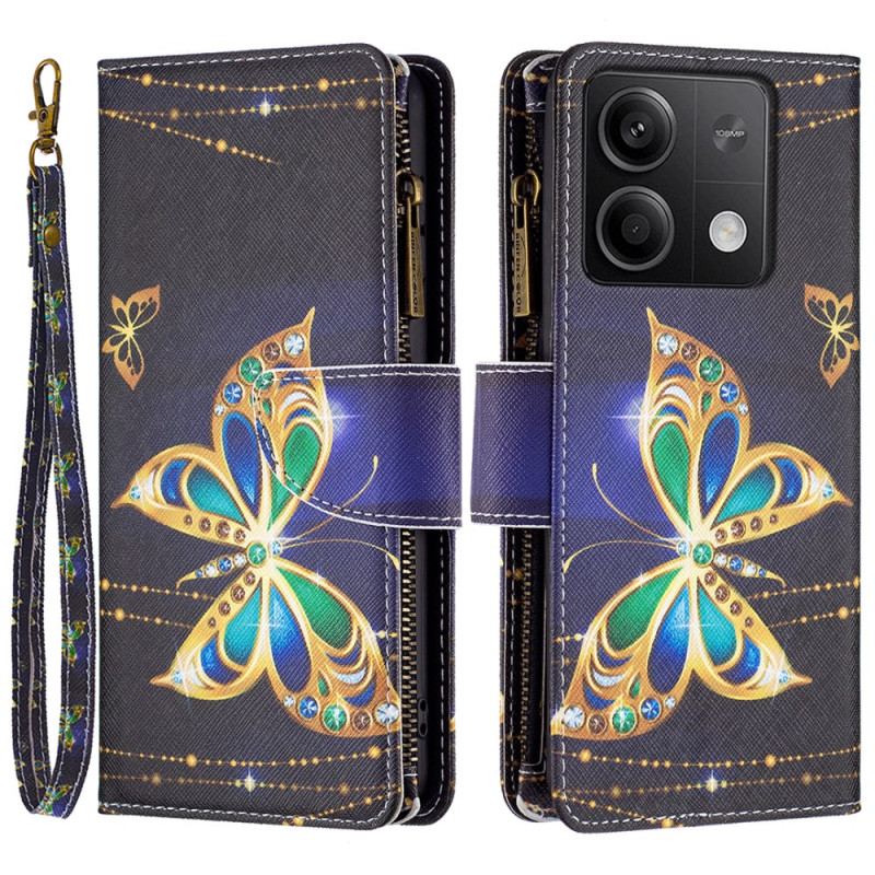 Etui Folio Xiaomi Redmi Note 13 5g Portfel Motylkowy Z Kryształkami I Paskiem Etui Ochronne