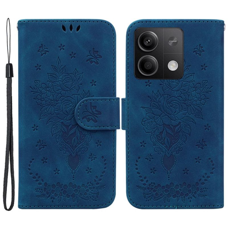 Etui Folio Xiaomi Redmi Note 13 5g Róża I Motyle Z Paskiem