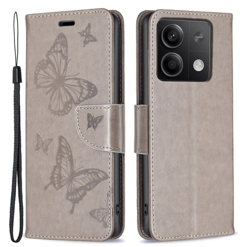 Etui Folio Xiaomi Redmi Note 13 5g Wzór Motyli Ze Smyczą