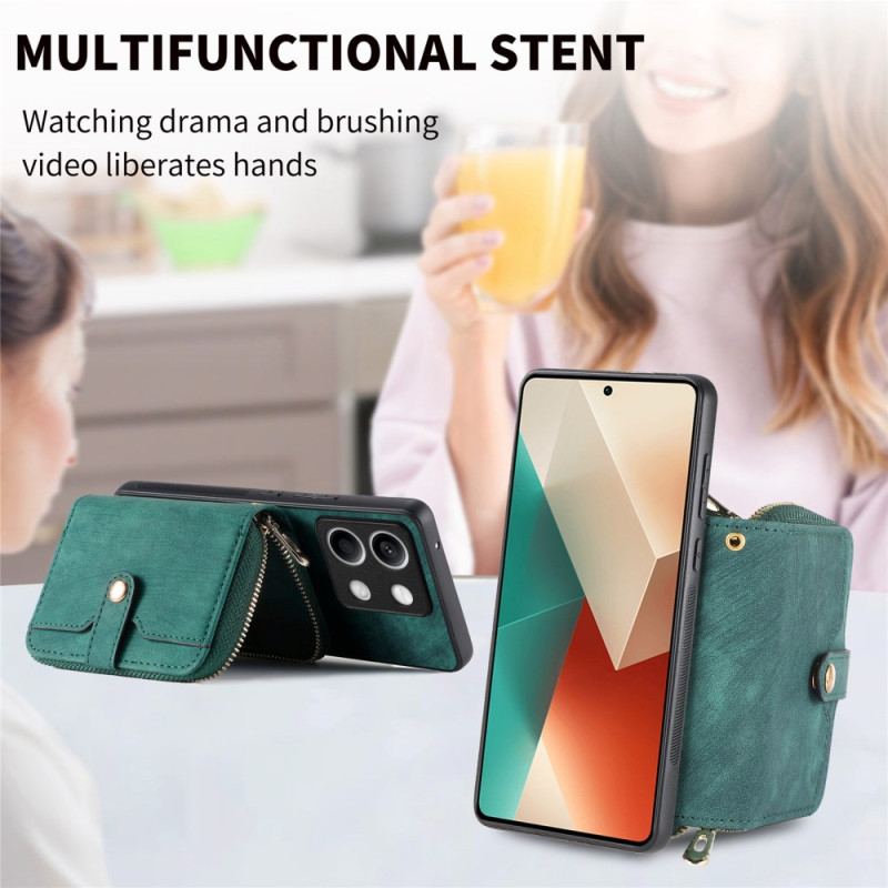 Etui Xiaomi Redmi Note 13 5g Retro Z Kieszenią Zapinaną Na Zamek I Paskiem