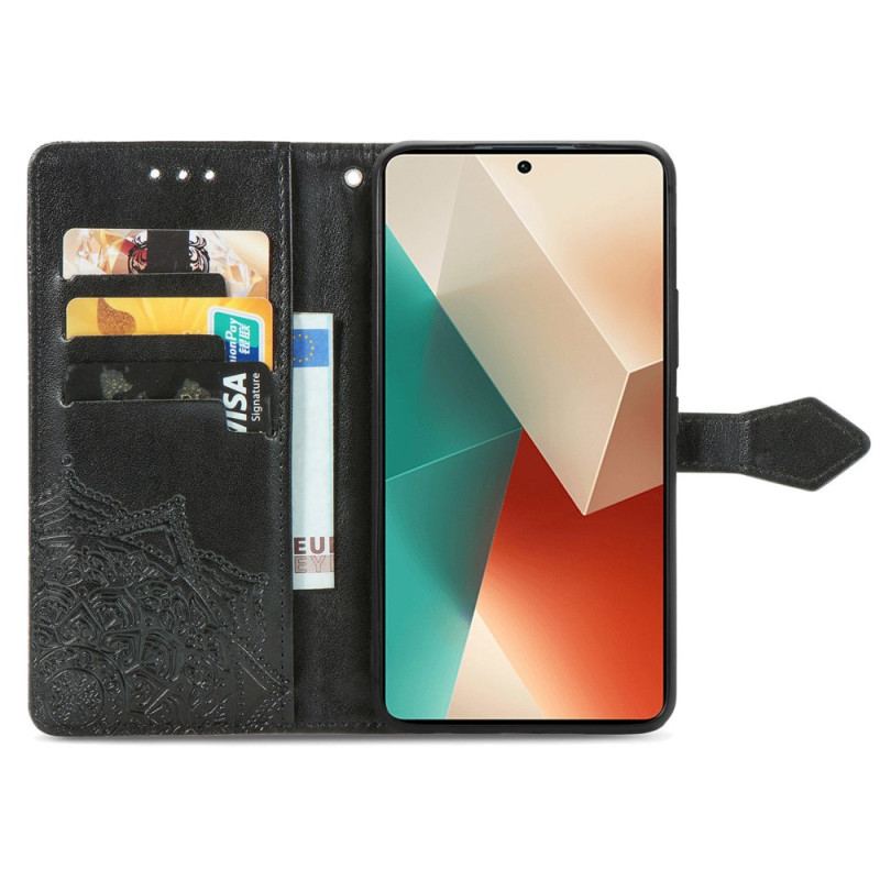 Skórzany Futerał Xiaomi Redmi Note 13 5g Etui Na Telefon Barokowa Mandala Z Paskiem