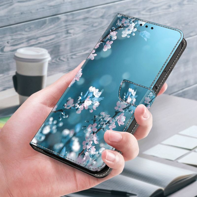 Skórzany Futerał Xiaomi Redmi Note 13 5g Etui Na Telefon Kwiaty Śliwy