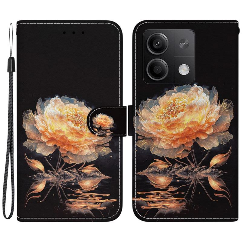 Skórzany Futerał Xiaomi Redmi Note 13 5g Etui Na Telefon Złota Piwonia W Lnaière