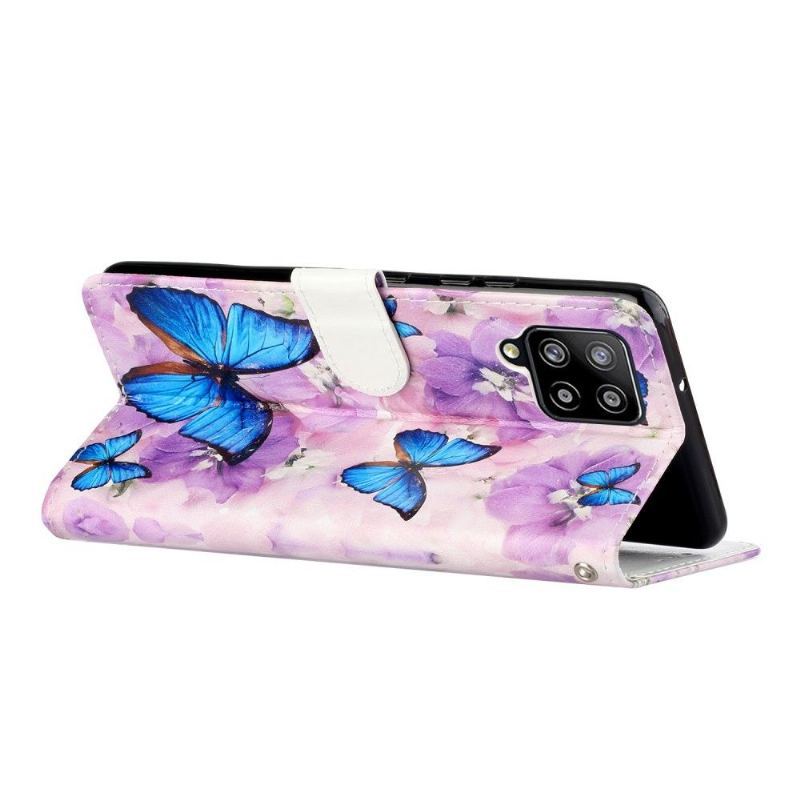 Etui Folio do Samsung Galaxy A42 5G Obrzeża Niebieskie Motyle I Kwiaty