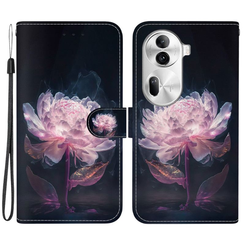 Etui Folio Oppo Reno 11 Pro 5g Fioletowa Piwonia Z Paskiem Etui Ochronne