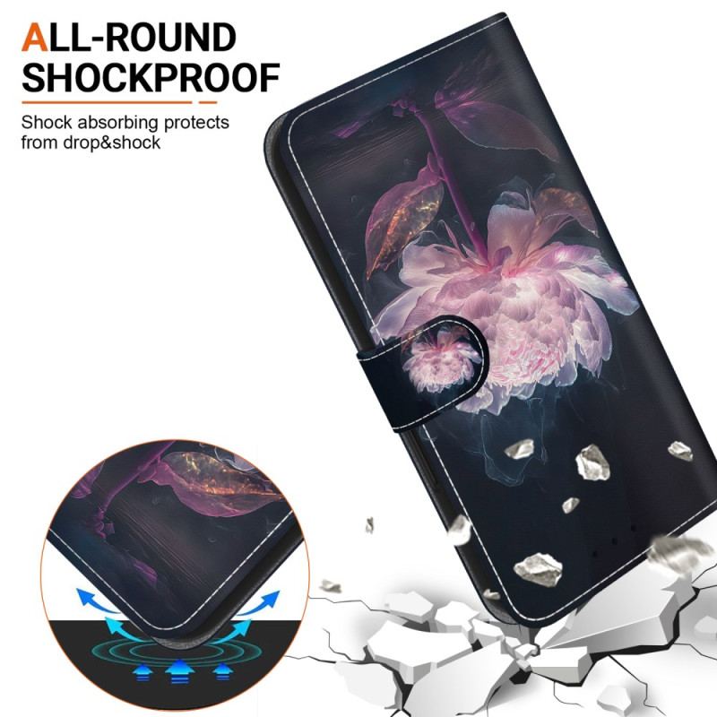 Etui Folio Oppo Reno 11 Pro 5g Fioletowa Piwonia Z Paskiem Etui Ochronne