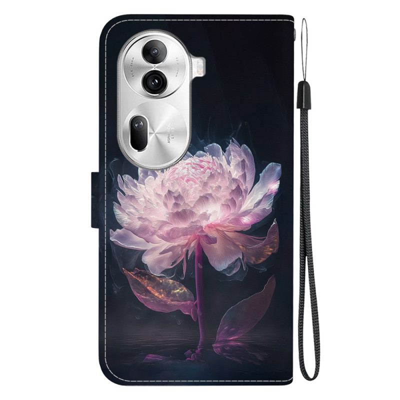 Etui Folio Oppo Reno 11 Pro 5g Fioletowa Piwonia Z Paskiem Etui Ochronne