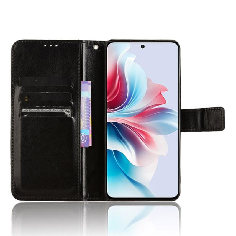 Etui Folio Do Oppo Reno 11f 5g Błyszcząca Sztuczna Skóra Z Paskiem