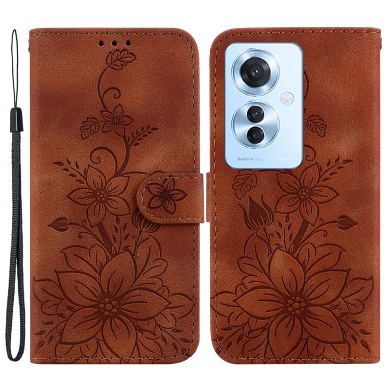 Etui Folio Oppo Reno 11f 5g Kwiaty Lilii Z Paskiem Etui Ochronne