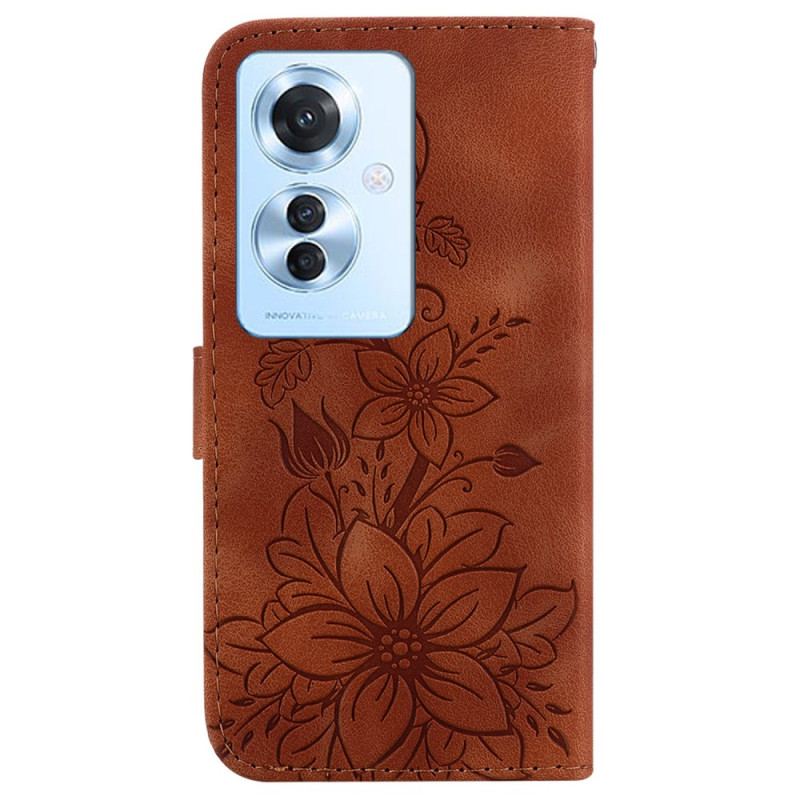 Etui Folio Oppo Reno 11f 5g Kwiaty Lilii Z Paskiem Etui Ochronne