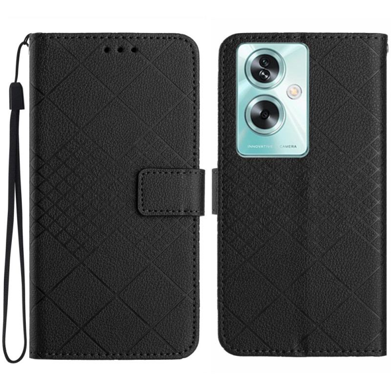 Etui Folio Oppo Reno 11f 5g Wzór W Romby Na Ramiączkach Etui Ochronne