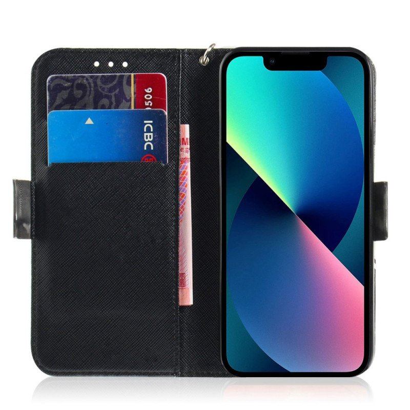 Etui Folio do iPhone 14 Plus z Łańcuch Stringi Koty