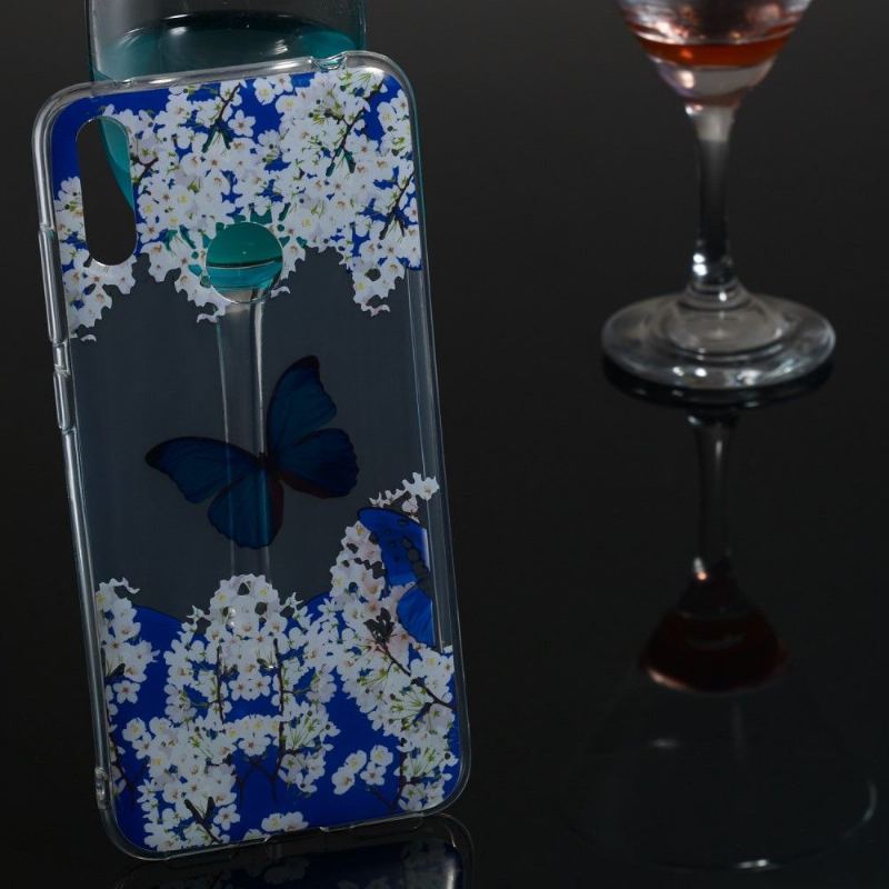 Etui do Huawei Y7 2019 Biznes Kwitnienie Niebieski Motyl