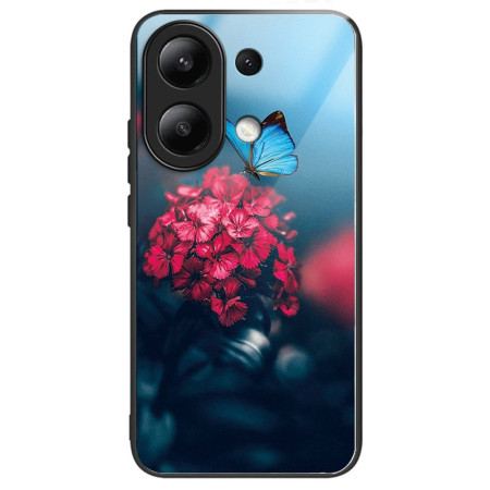 Etui Do Xiaomi Redmi Note 13 4g CZerwone Kwiaty I Motyle Ze Szkła Hartowanego