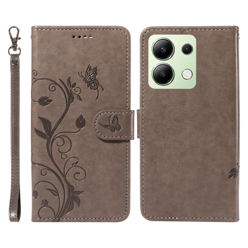 Etui Folio Do Xiaomi Redmi Note 13 4g Motyle I Kwiaty Ze Smyczą