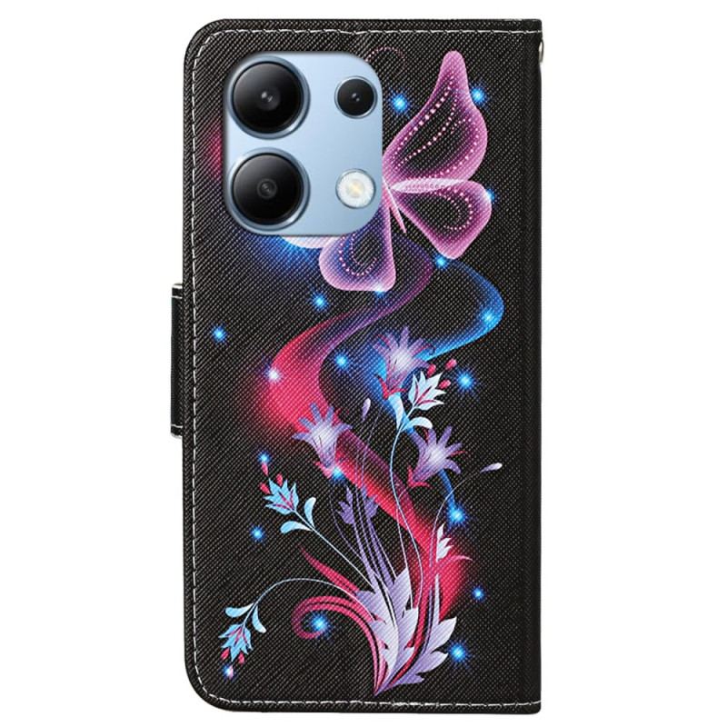 Etui Folio Xiaomi Redmi Note 13 4g Fluorescencyjne Motyle Z Paskiem