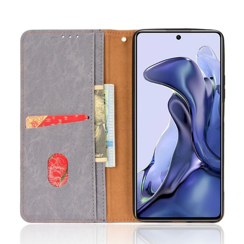 Etui Folio do Xiaomi 11T / 11T Pro Obrzeża Skórzany Futerał Ze Sztucznej Skóry W Stylu Retro