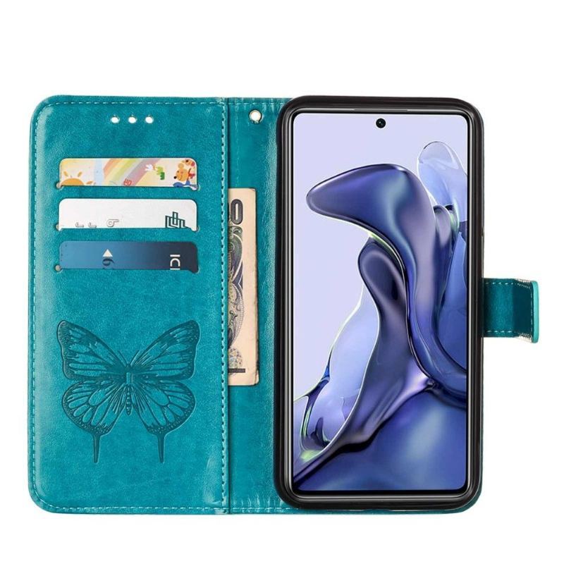 Skórzany Futerał do Xiaomi 11T / 11T Pro Anti-fall Butterfly Flower Posiadacz Karty