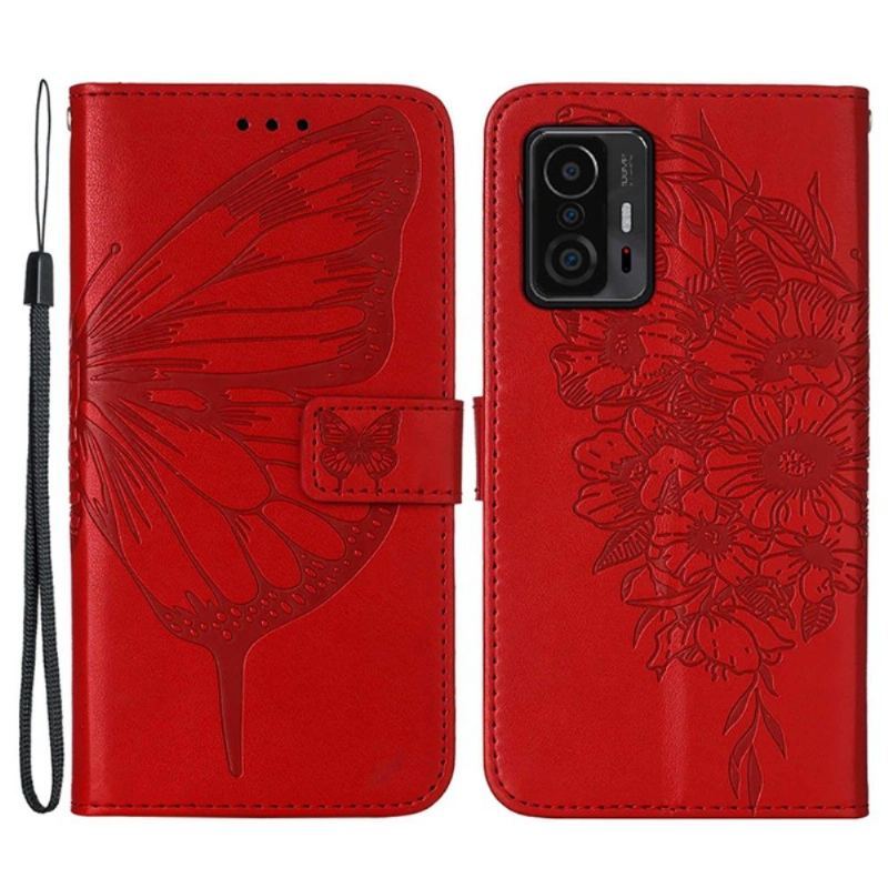 Skórzany Futerał do Xiaomi 11T / 11T Pro Anti-fall Butterfly Flower Posiadacz Karty