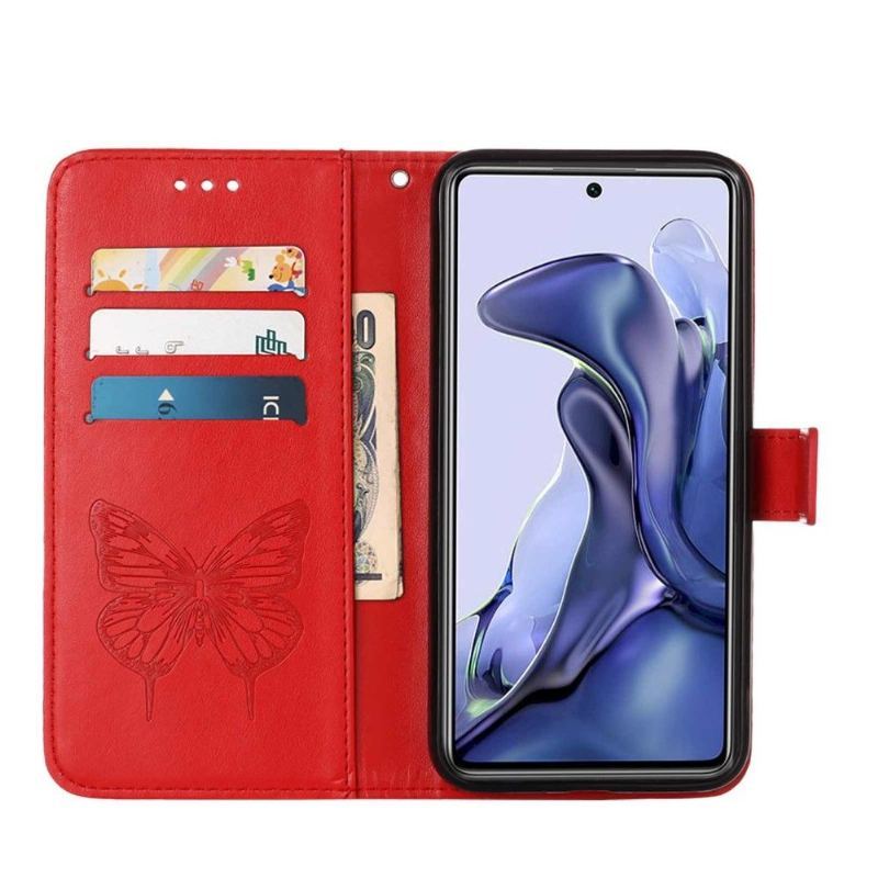 Skórzany Futerał do Xiaomi 11T / 11T Pro Anti-fall Butterfly Flower Posiadacz Karty