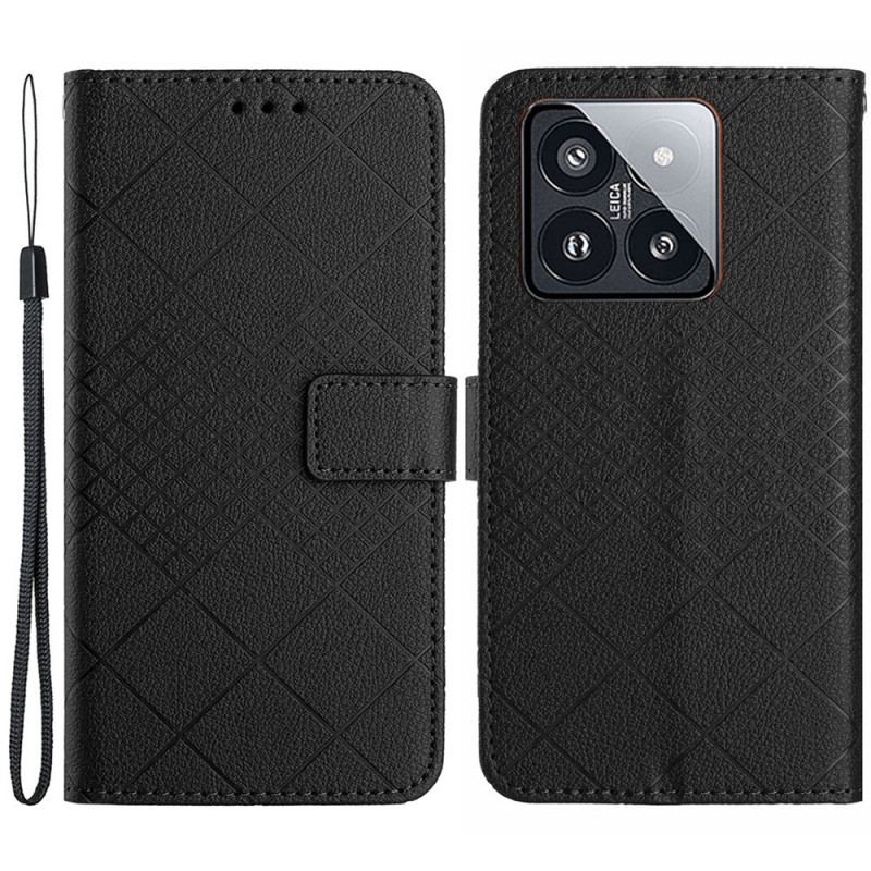 Etui Folio Do Xiaomi 14 Diamenty O Fakturze Litchi Z Paskiem