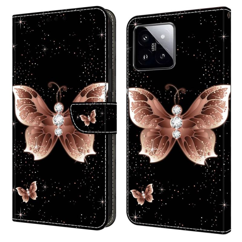 Etui Folio Do Xiaomi 14 Różowy Diamentowy Motyl