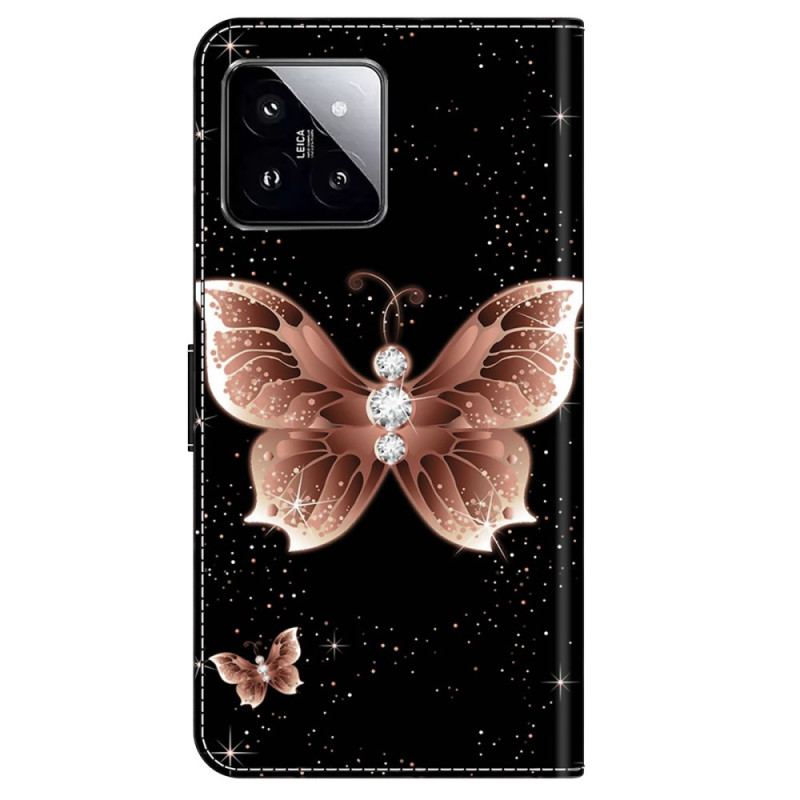 Etui Folio Do Xiaomi 14 Różowy Diamentowy Motyl