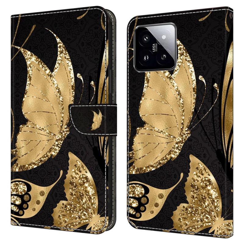 Etui Folio Xiaomi 14 Złoty Motyl Etui Ochronne