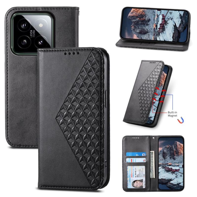 Flip Kotelot Xiaomi 14 Diamentowy Wzór 3d Z Paskiem Etui Ochronne