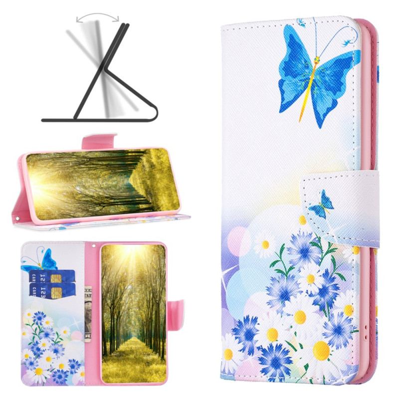 Etui Folio Do Xiaomi Redmi Note 13 Pro 5g Motyl I Kwiaty