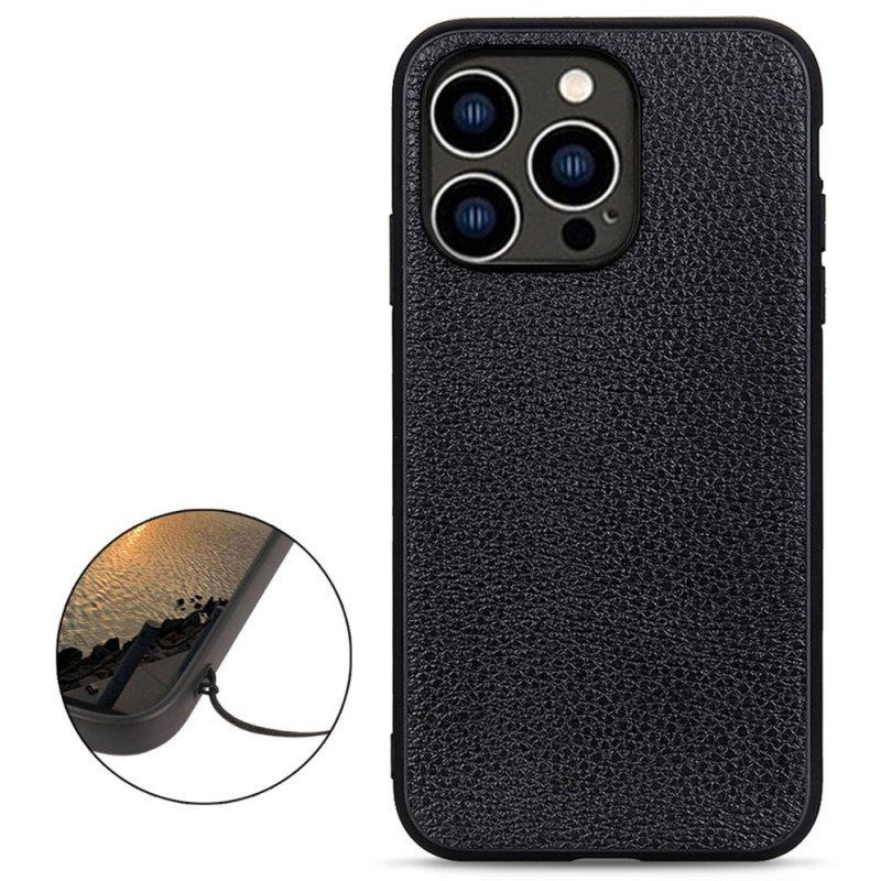 Etui do iPhone 14 Pro Prawdziwa Skóra Litchi