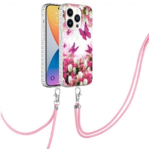 Etui do iPhone 14 Pro ze Sznurkiem Motyle W Stylu Sznurka