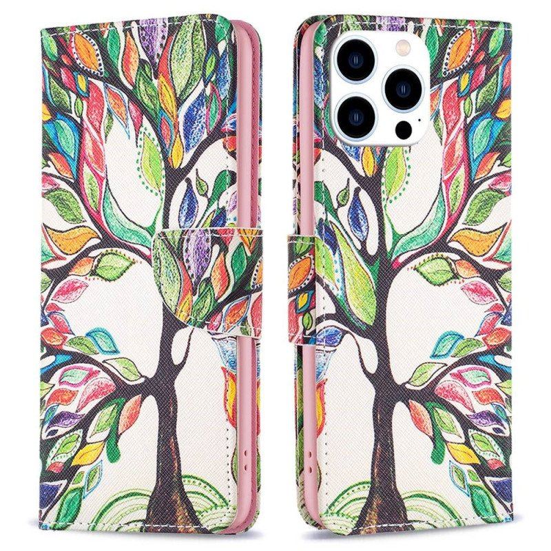 Etui Folio do iPhone 14 Pro Malowanie Drzew