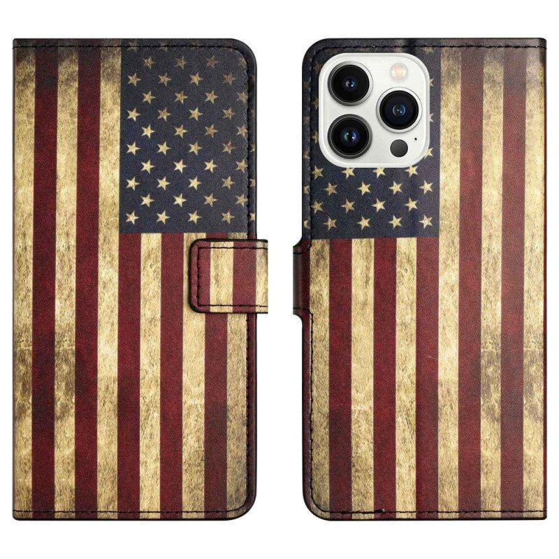 Etui Folio do iPhone 14 Pro Vintage Flaga Amerykańska