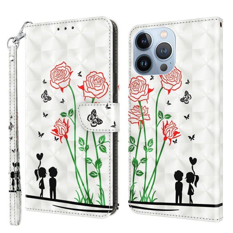 Etui Folio do iPhone 14 Pro z Łańcuch Smycz Love Dandelions