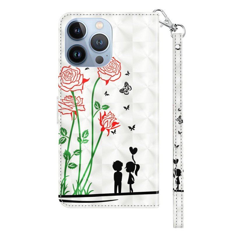 Etui Folio do iPhone 14 Pro z Łańcuch Smycz Love Dandelions