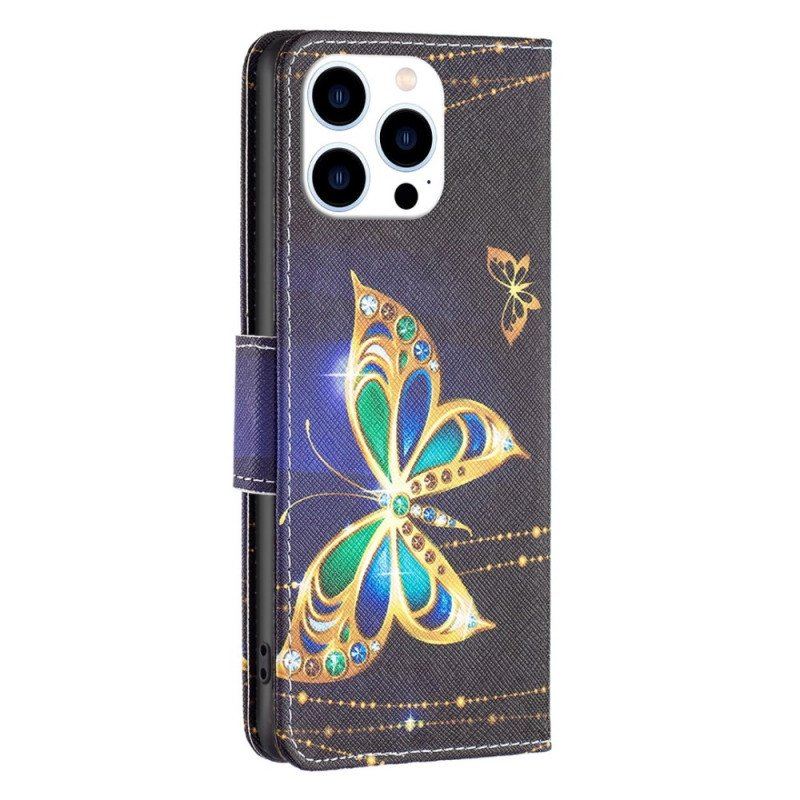 Etui Folio do iPhone 14 Pro Złoty Motyl