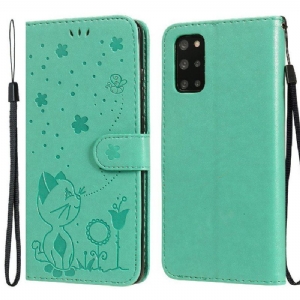 Etui Folio do Samsung Galaxy S20 Plus / S20 Plus 5G z Łańcuch Kot I Pszczoła Z Smyczą