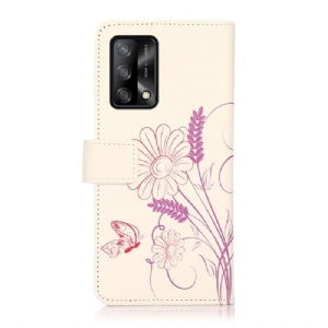 Etui Folio do Oppo A74 4G Ilustracja Kwiaty I Motyl