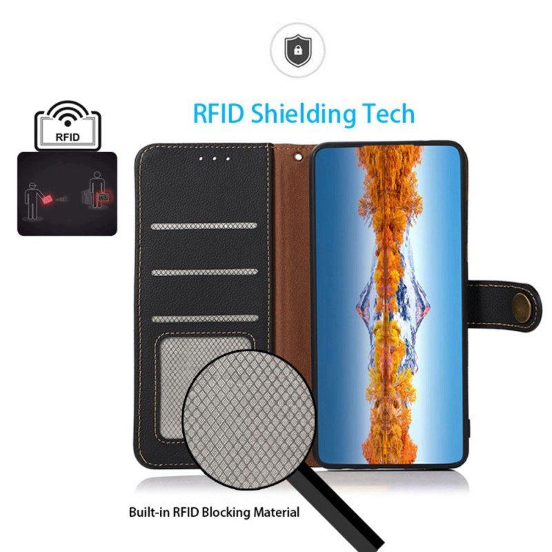 Etui Folio do Poco M4 5G Prawdziwa Skóra Khazneh Rfid