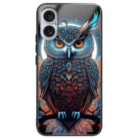 Etui Do iPhone 16 Plus Artystyczne Szkło Hartowane W Kształcie Sowy