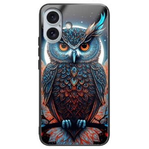 Etui Do iPhone 16 Plus Artystyczne Szkło Hartowane W Kształcie Sowy