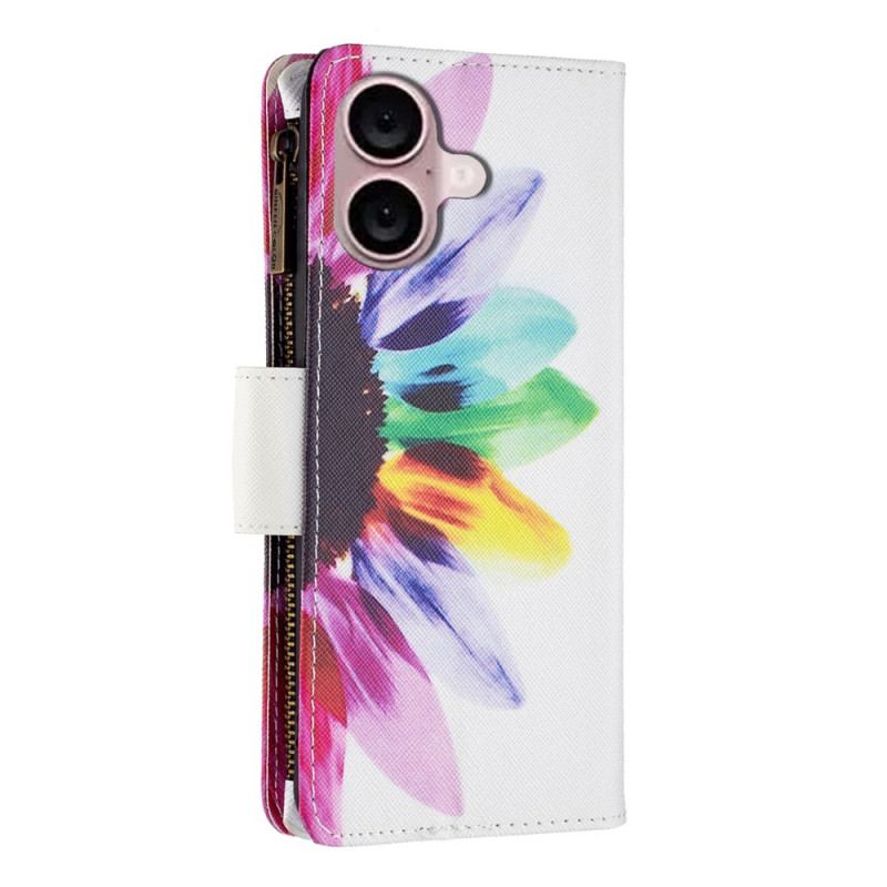 Etui Folio Do iPhone 16 Plus Portfel W Akwarelowe Kwiaty Z Paskiem