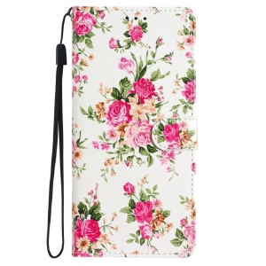 Etui Folio iPhone 16 Plus CZerwone Kwiaty Z Paskiem