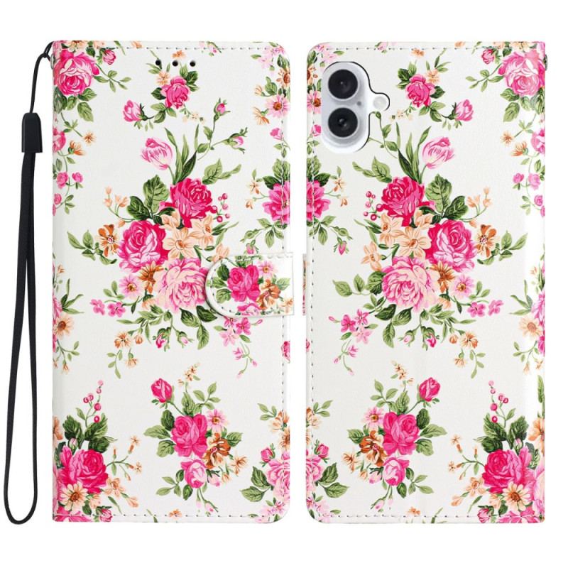 Etui Folio iPhone 16 Plus CZerwone Kwiaty Z Paskiem