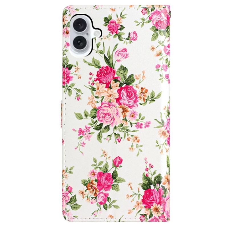 Etui Folio iPhone 16 Plus CZerwone Kwiaty Z Paskiem