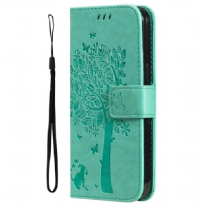 Etui Folio iPhone 16 Plus Drzewko Dla Kota I Smyczy Etui Ochronne