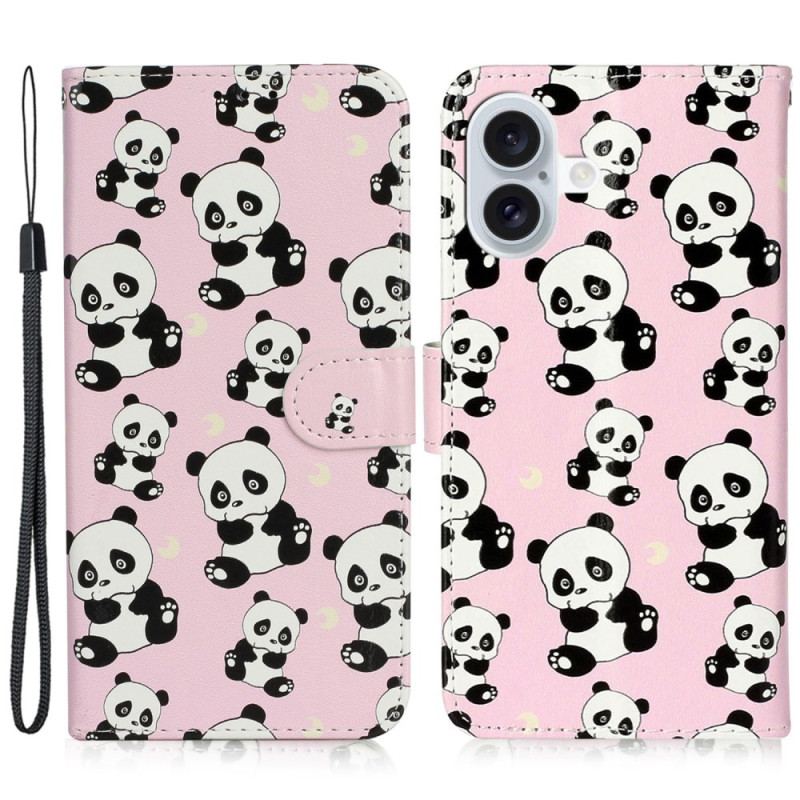 Etui Folio iPhone 16 Plus Pandy Na Smyczy Etui Ochronne